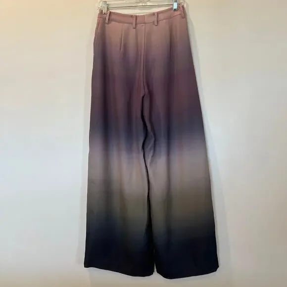 NWT La Fuori echo pleated wide leg pant medium ombré gray 100% silk pleated